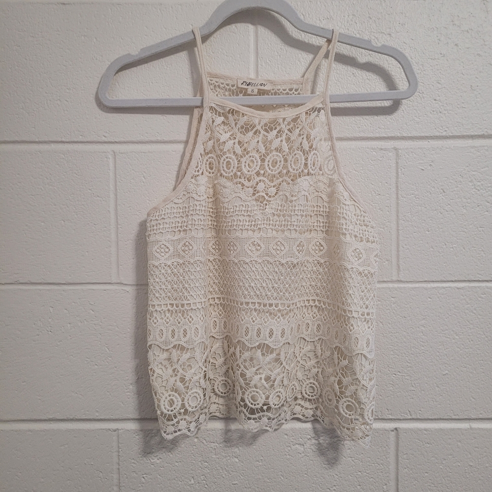 #41 💙 Rebellion sweetheart white lace tank top sleeveless shirt